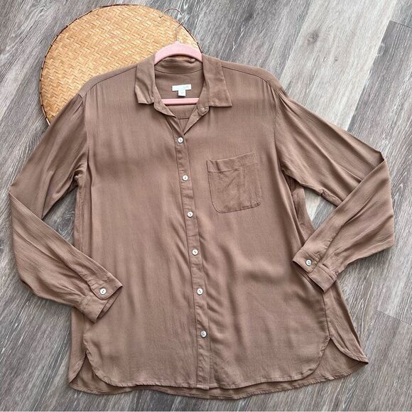 J. Jill light brown button up blouse long‎ sleeve women’s size S - Picture 1 of 6